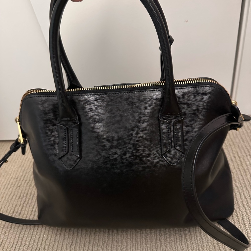 Lauren Ralph Lauren Black Leather Satchel Top Handle Crossbody Bag - Picture 11 of 16